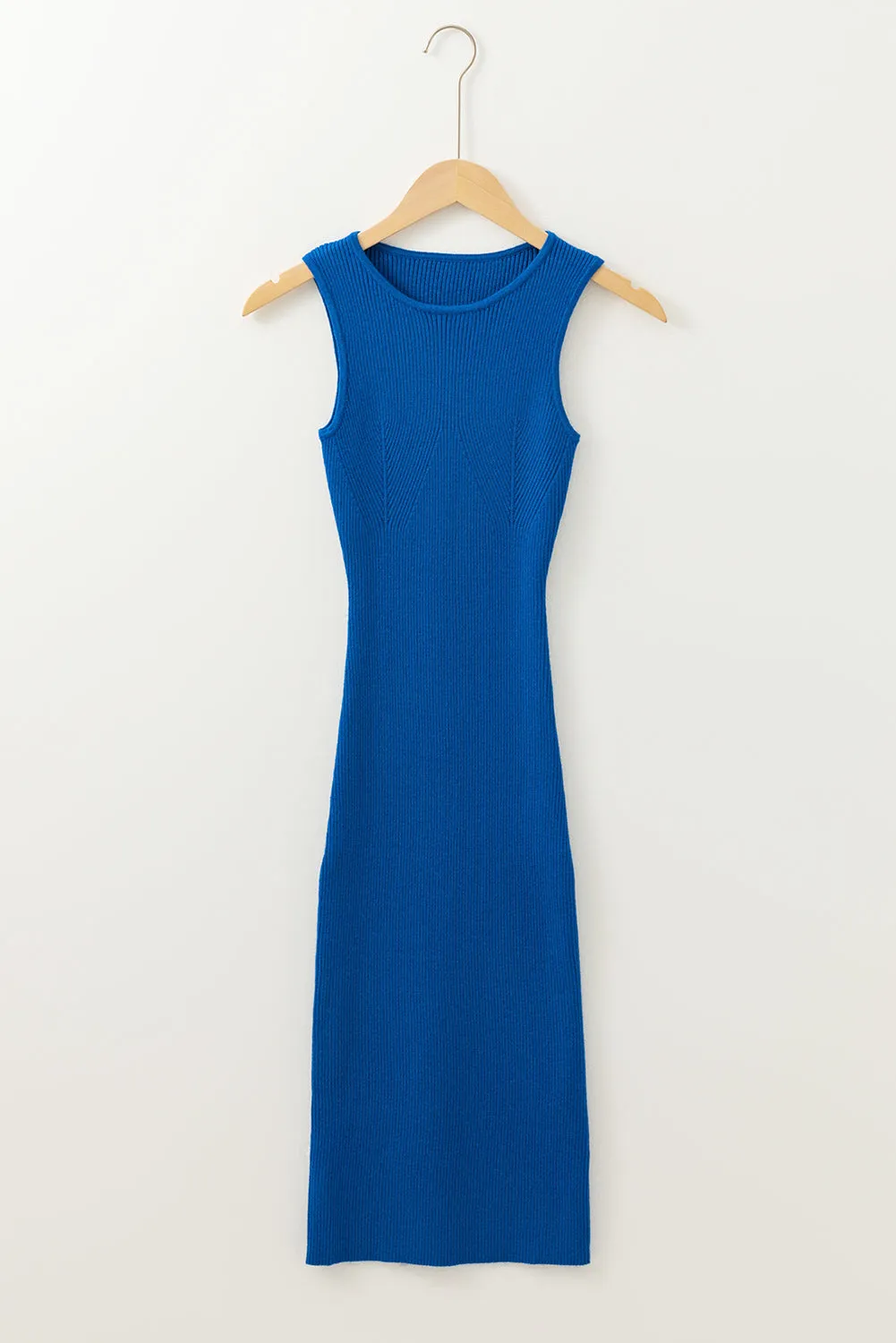 Solid Ribbed Sleeveless Midi Dress