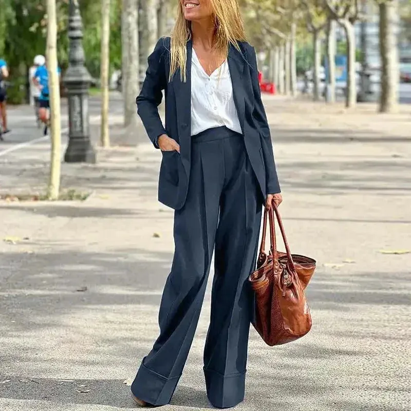 Streetwear Solid Elegant Long Sleeved Blazer Fashion Simple Commuting Casual Set