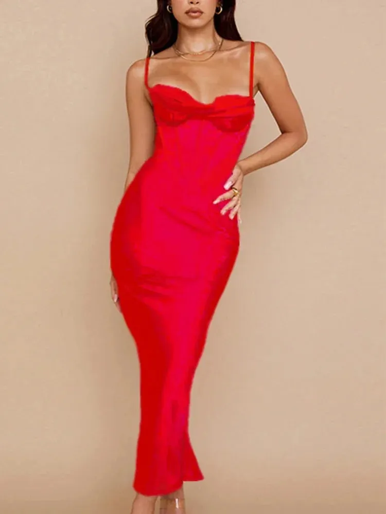 Summer Women Maxi Bodycon Dress 2022 New Arrivals Lined Pink Spaghetti Strap Dress Sexy Celebrity Club Night Party Dresses