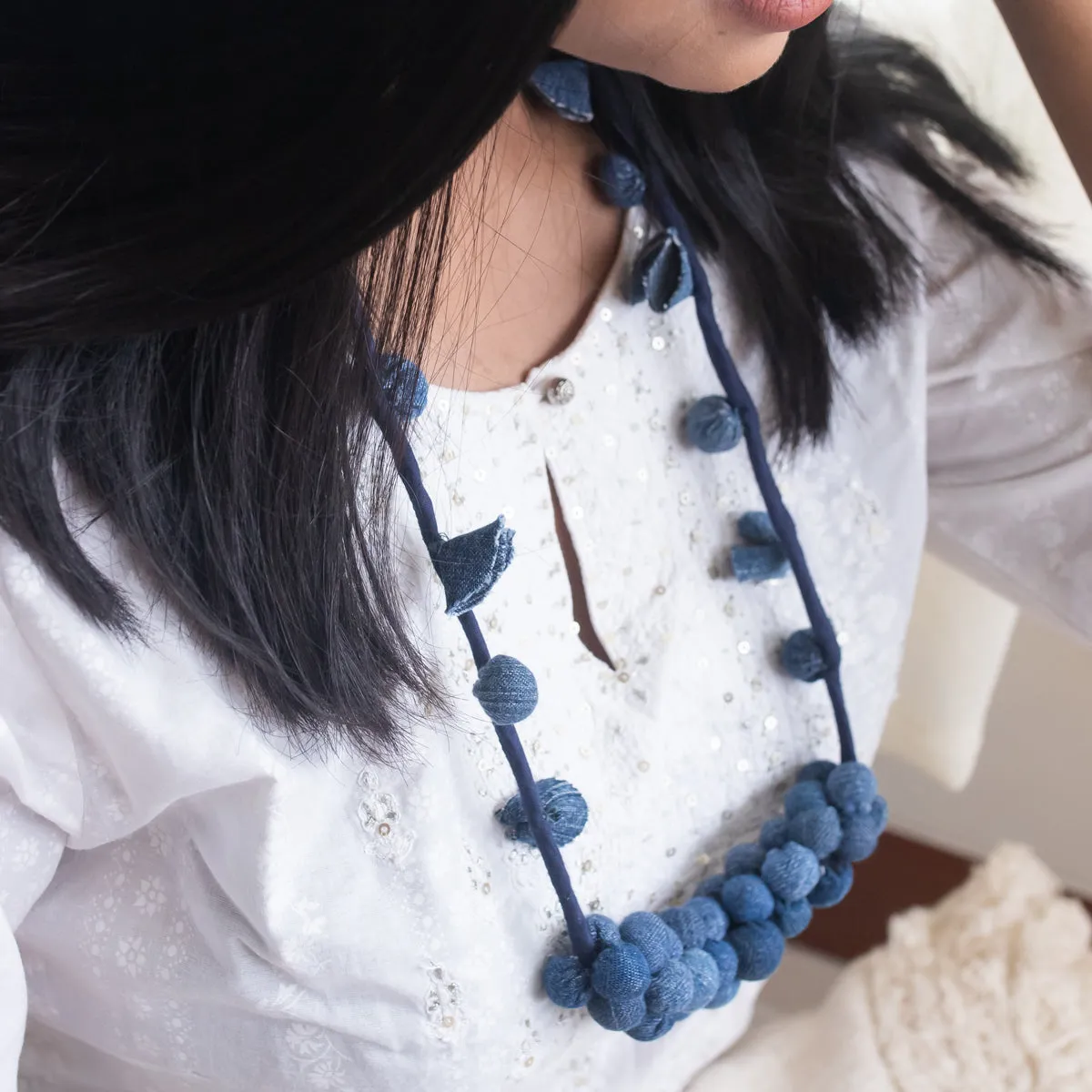 Sundari- Upcycled Denim Necklace by Dwij