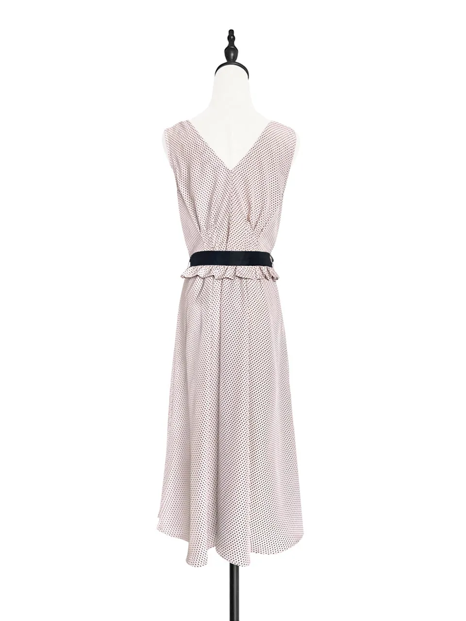 Surprise Sale! Nuddy-Pink Dotty Sleeveless Belted Midi Dress