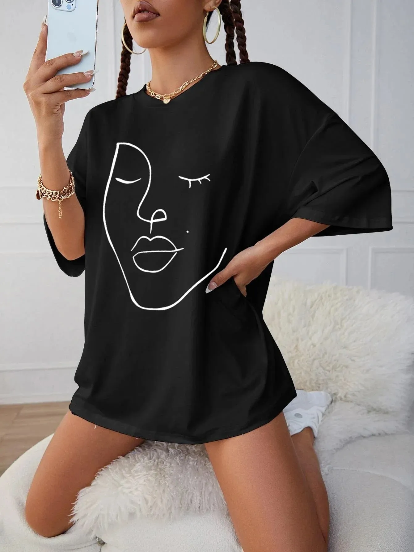 SXV  'Abstract Figure’ Printed Cool Aesthetic Oversized T-shirt