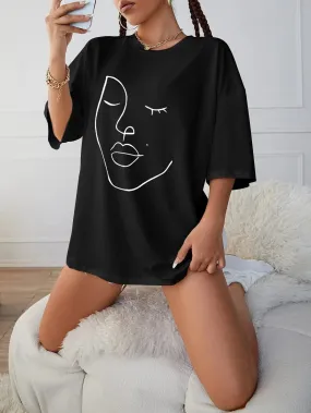 SXV  'Abstract Figure’ Printed Cool Aesthetic Oversized T-shirt