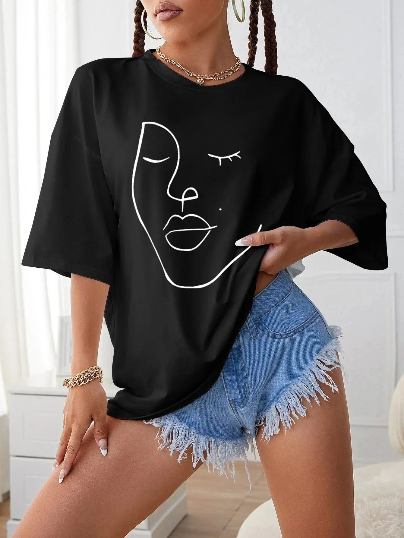 SXV  'Abstract Figure’ Printed Cool Aesthetic Oversized T-shirt