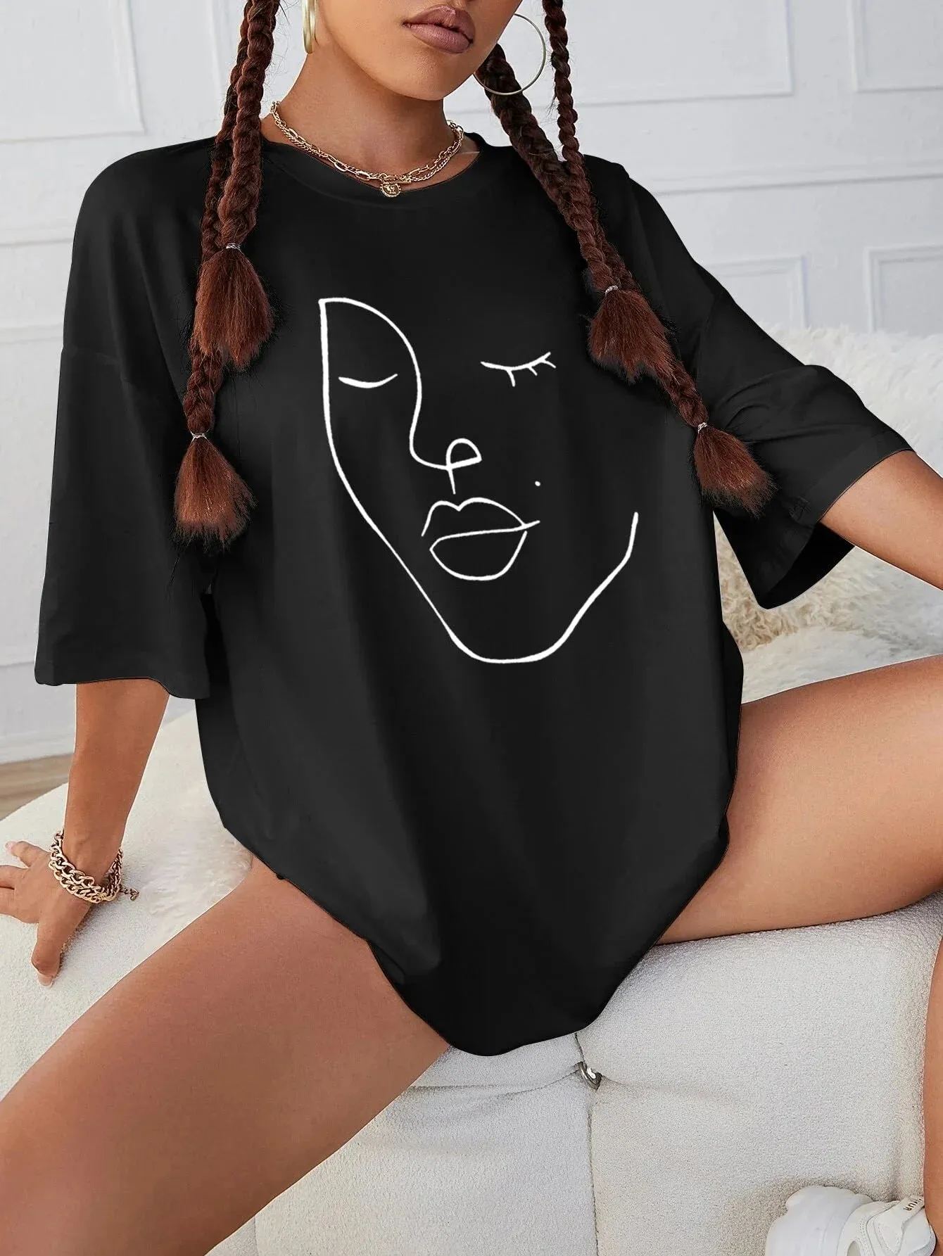 SXV  'Abstract Figure’ Printed Cool Aesthetic Oversized T-shirt