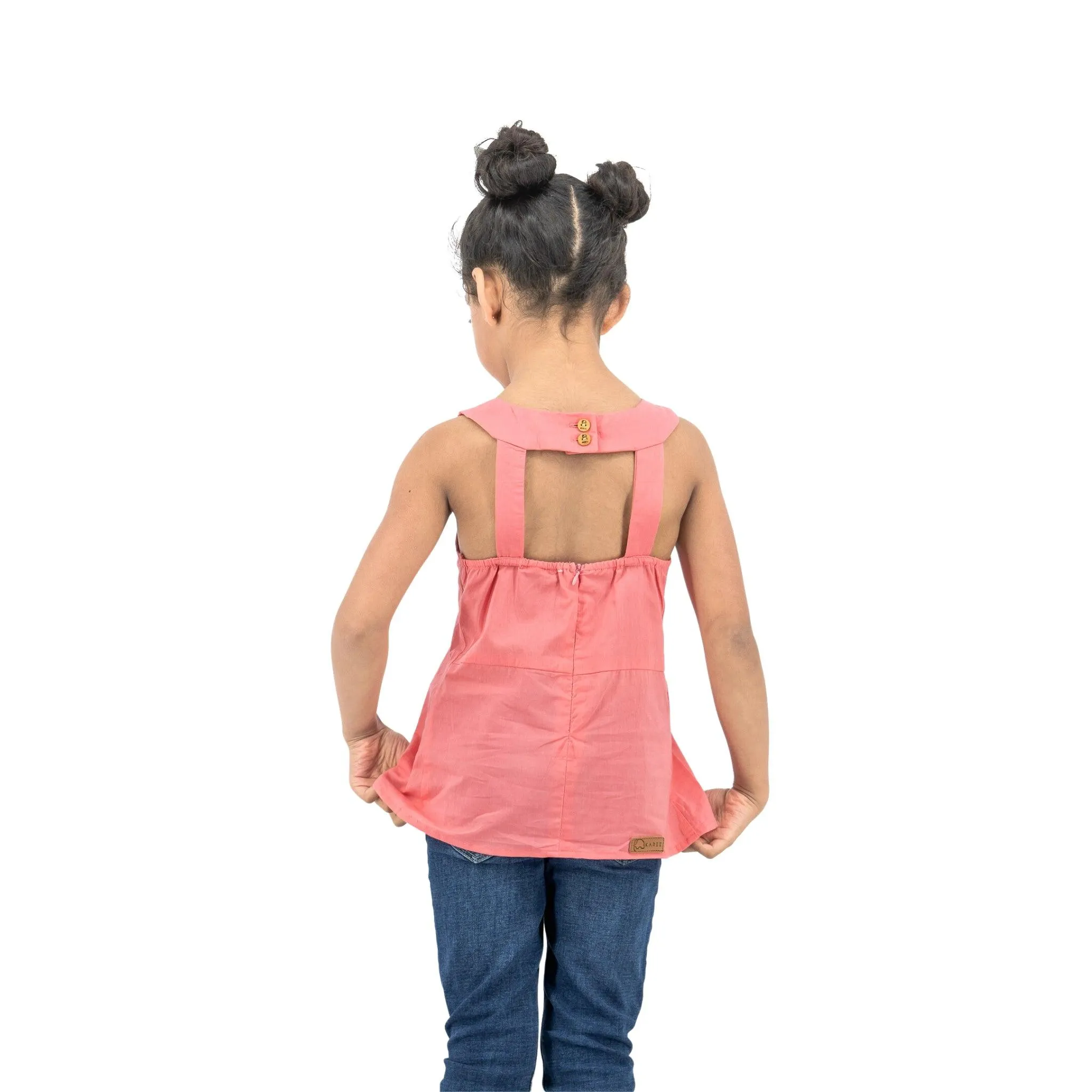 Tea Rose Cotton Bib Neck Top for kids