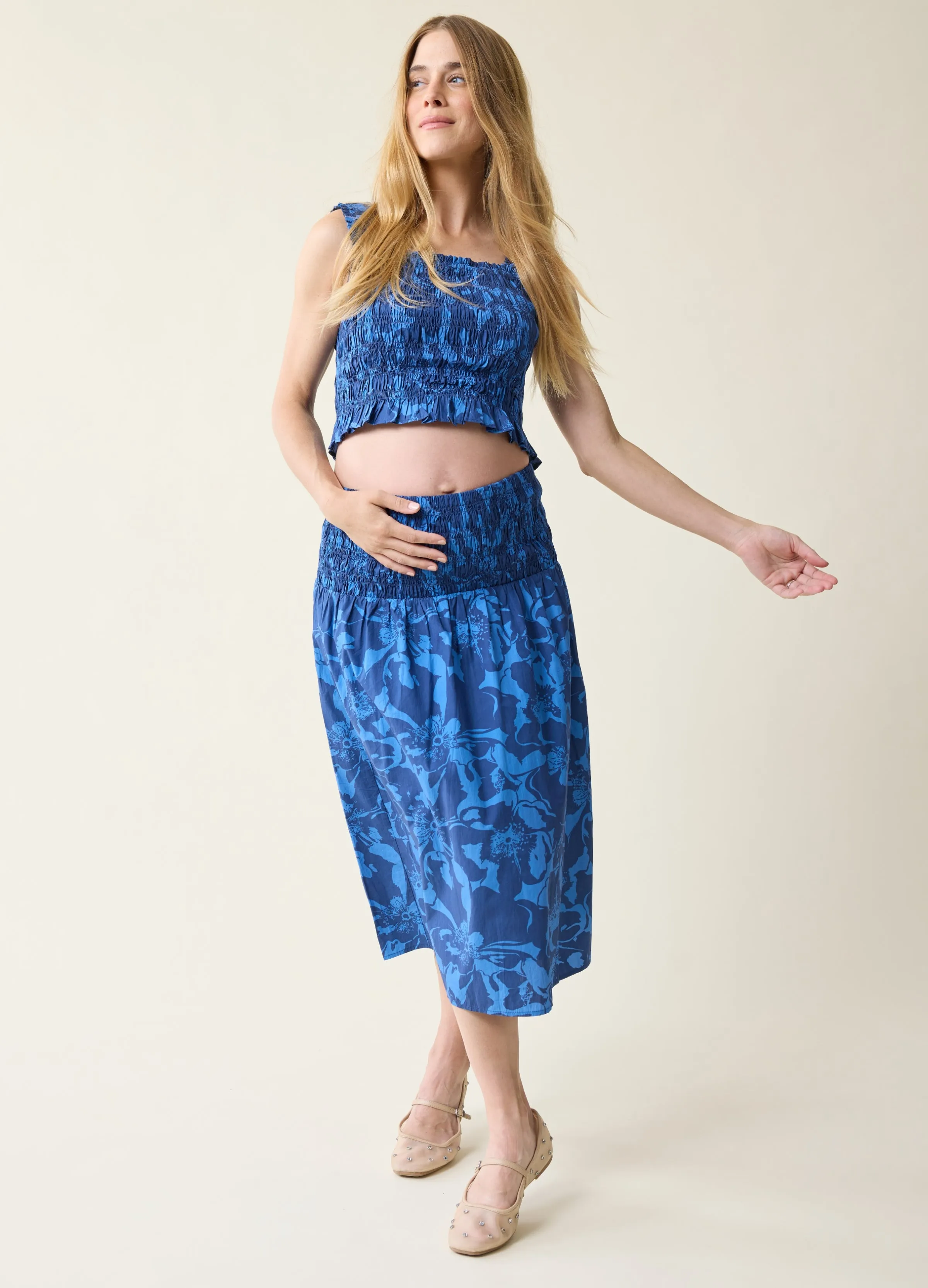 The Babymoon Every Day Blue Maternity Midi Dress Set