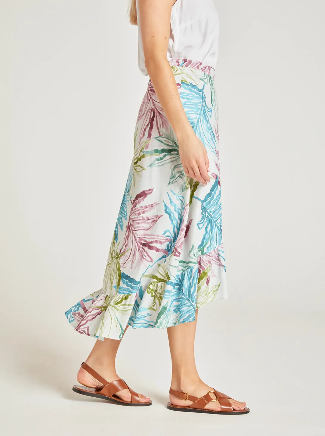 Thought Laurel Hemp Watercolour Wrap Midi Skirt WSB7080