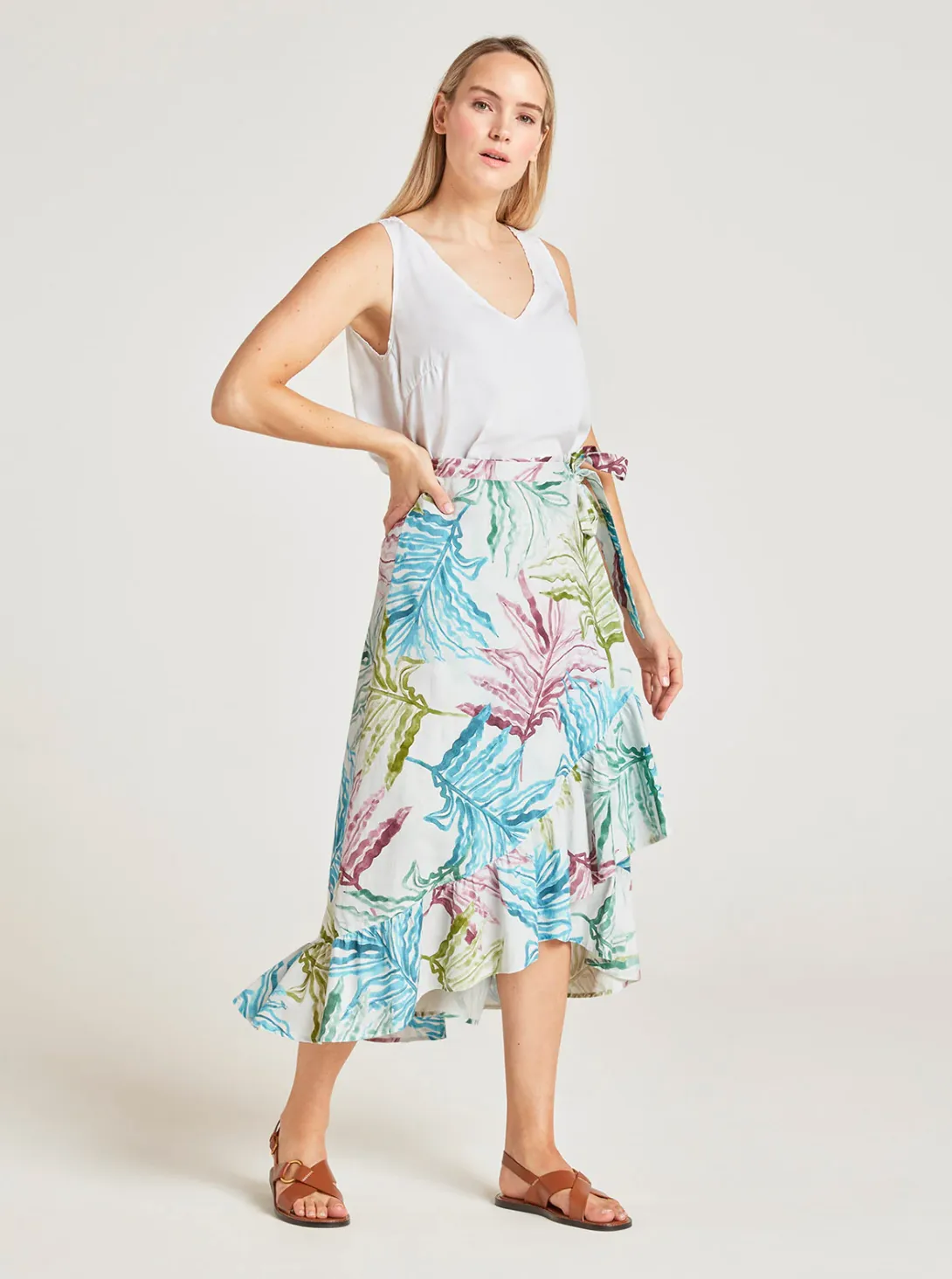 Thought Laurel Hemp Watercolour Wrap Midi Skirt WSB7080