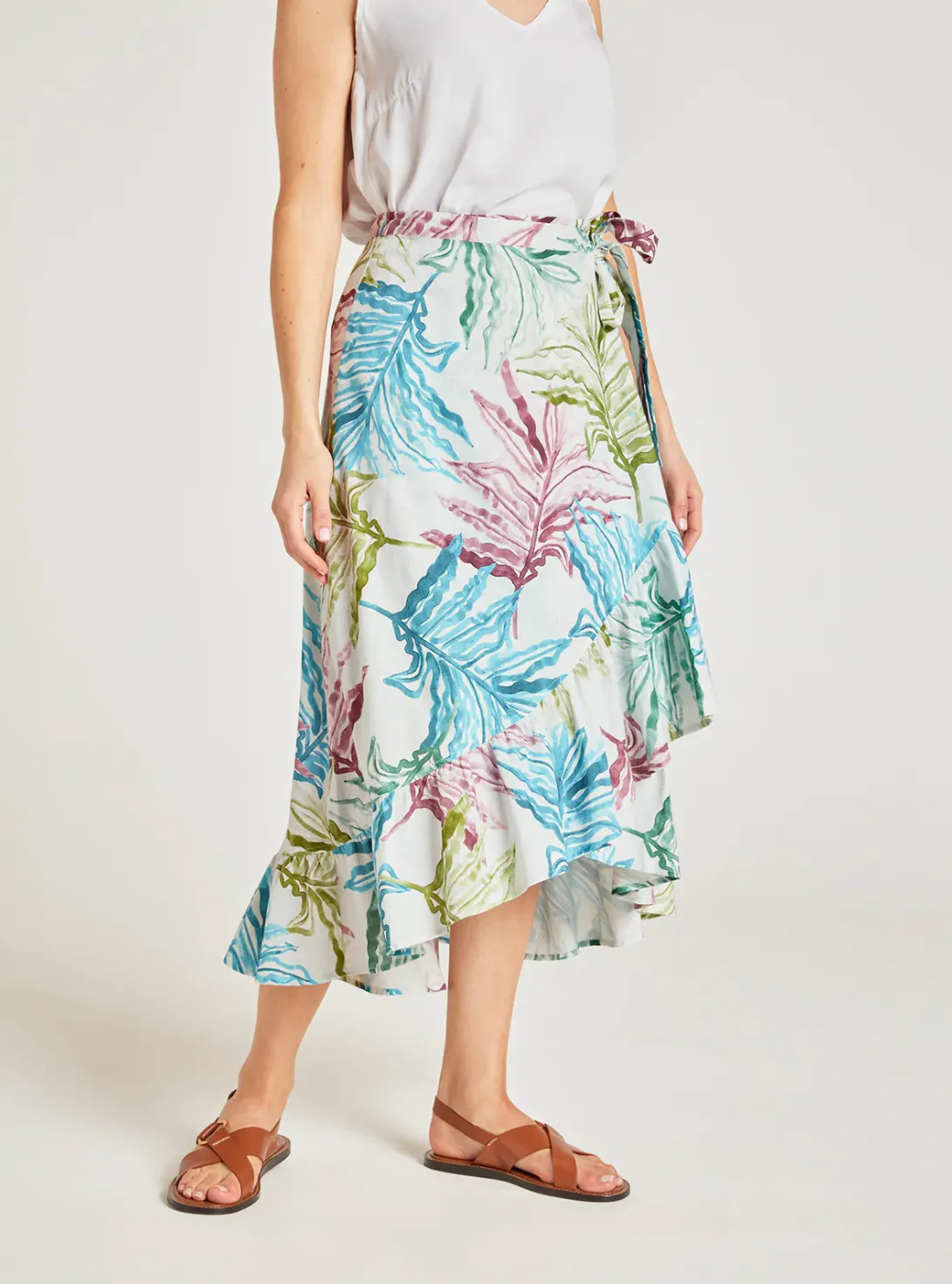 Thought Laurel Hemp Watercolour Wrap Midi Skirt WSB7080