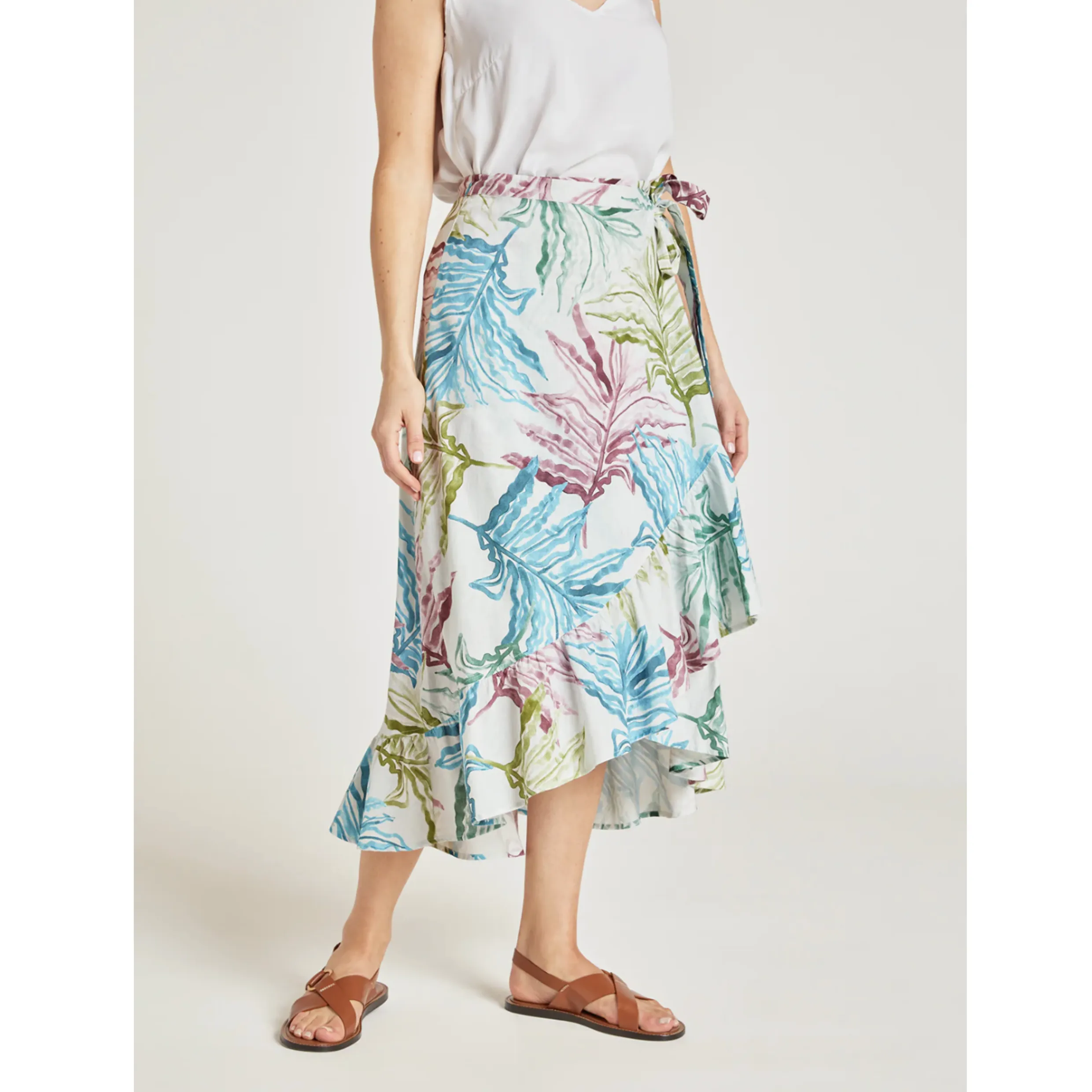 Thought Laurel Hemp Watercolour Wrap Midi Skirt WSB7080