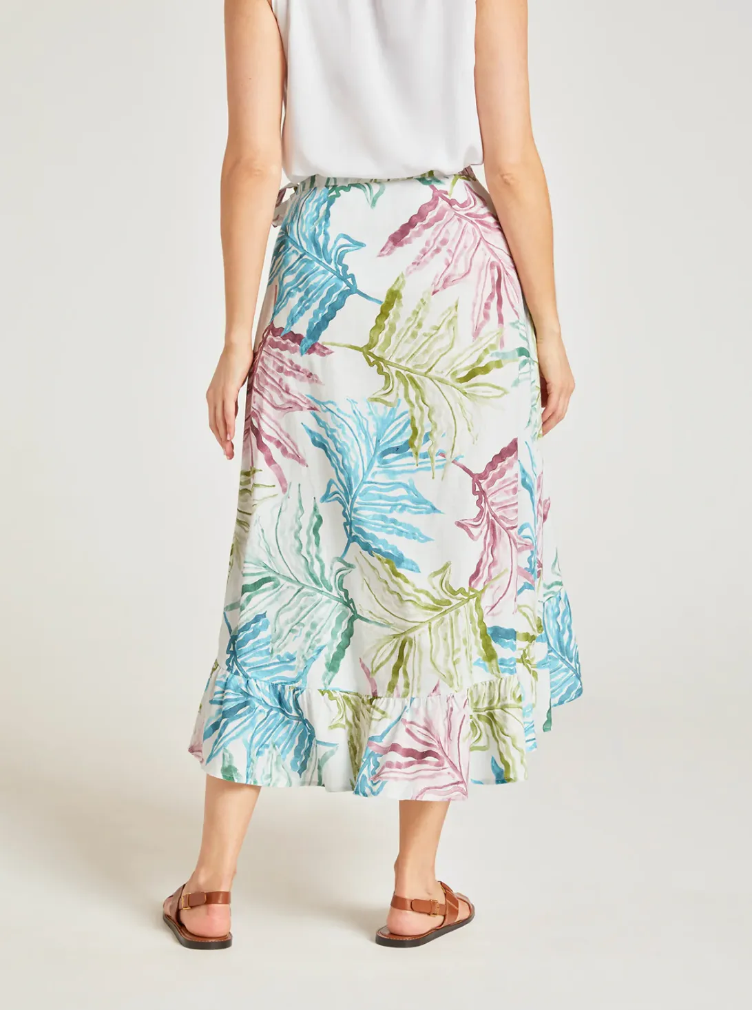 Thought Laurel Hemp Watercolour Wrap Midi Skirt WSB7080