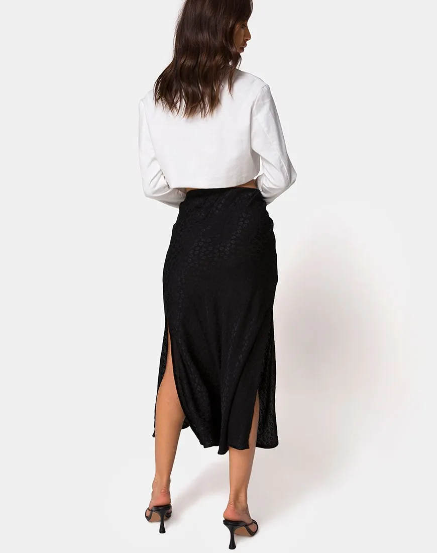 Tindra Midi Skirt in Satin Ditsy Rose Black