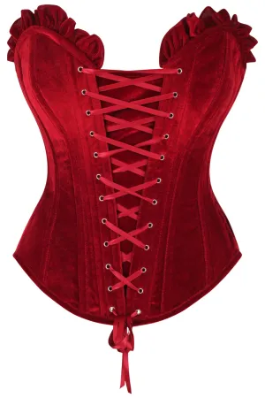 Top Drawer Dark Red Velvet Lace-Up Steel Boned Overbust Corset