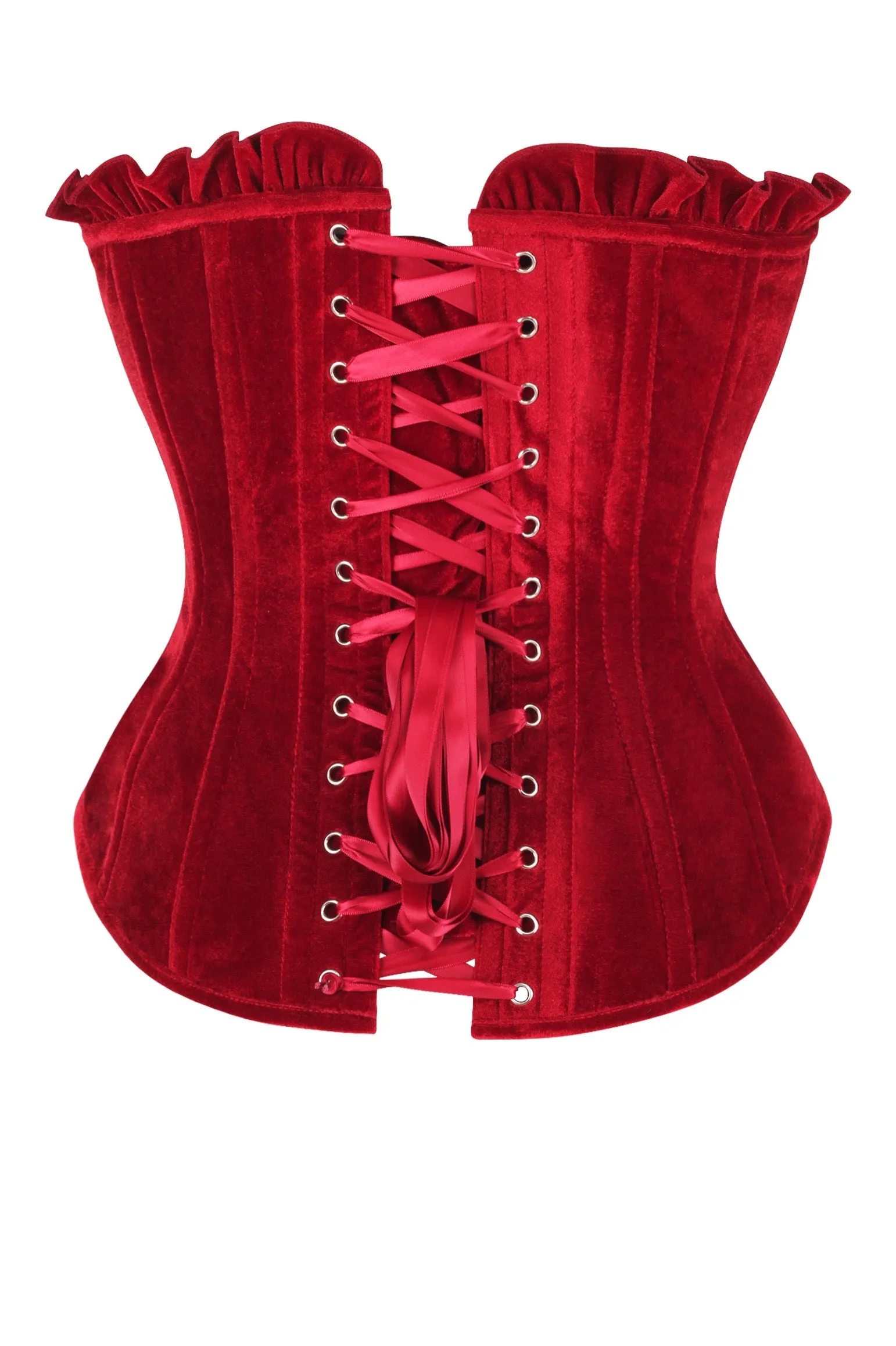 Top Drawer Dark Red Velvet Lace-Up Steel Boned Overbust Corset