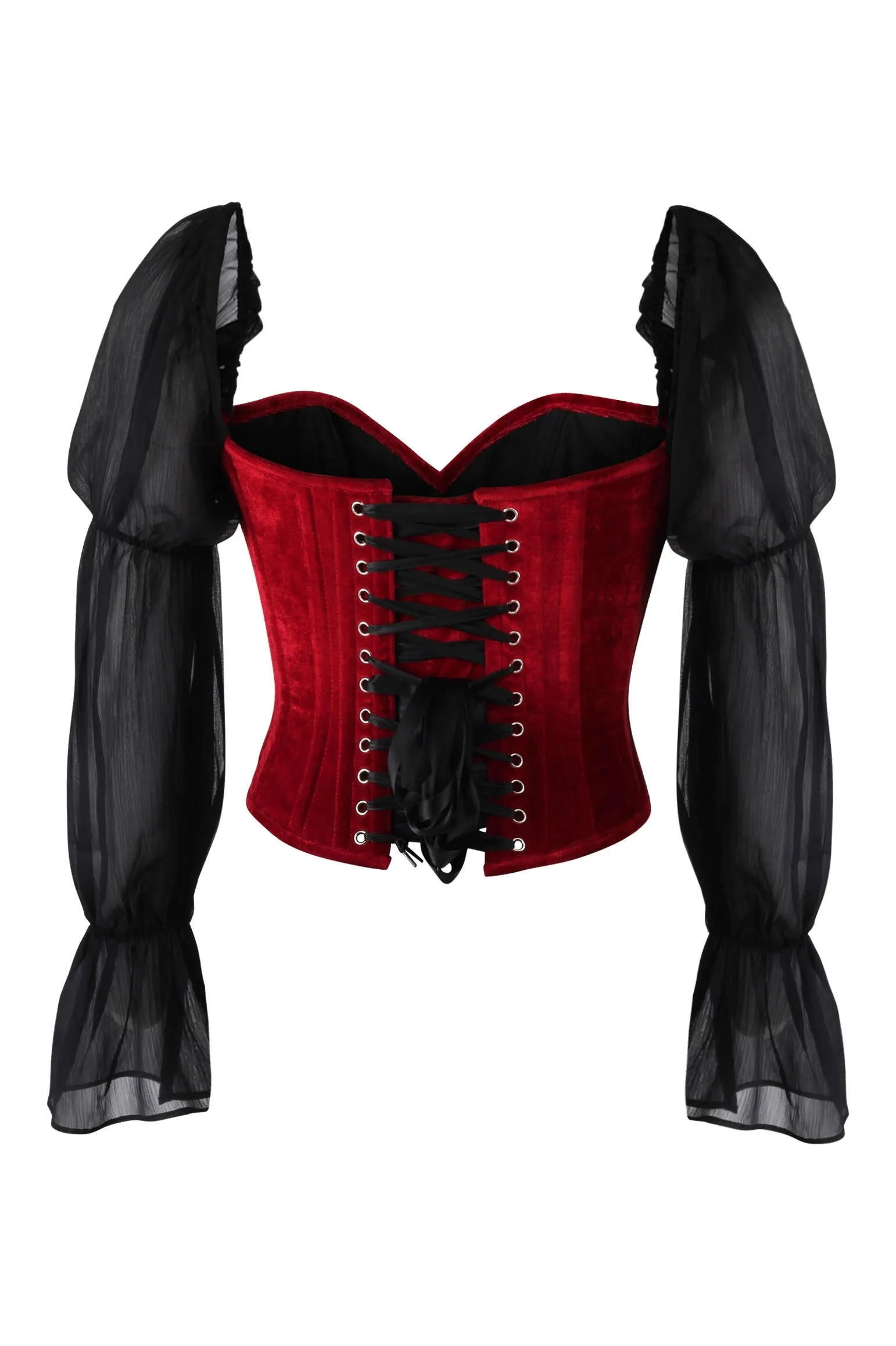 Top Drawer Dark Red Velvet Steel Boned Corset w/Sleeves