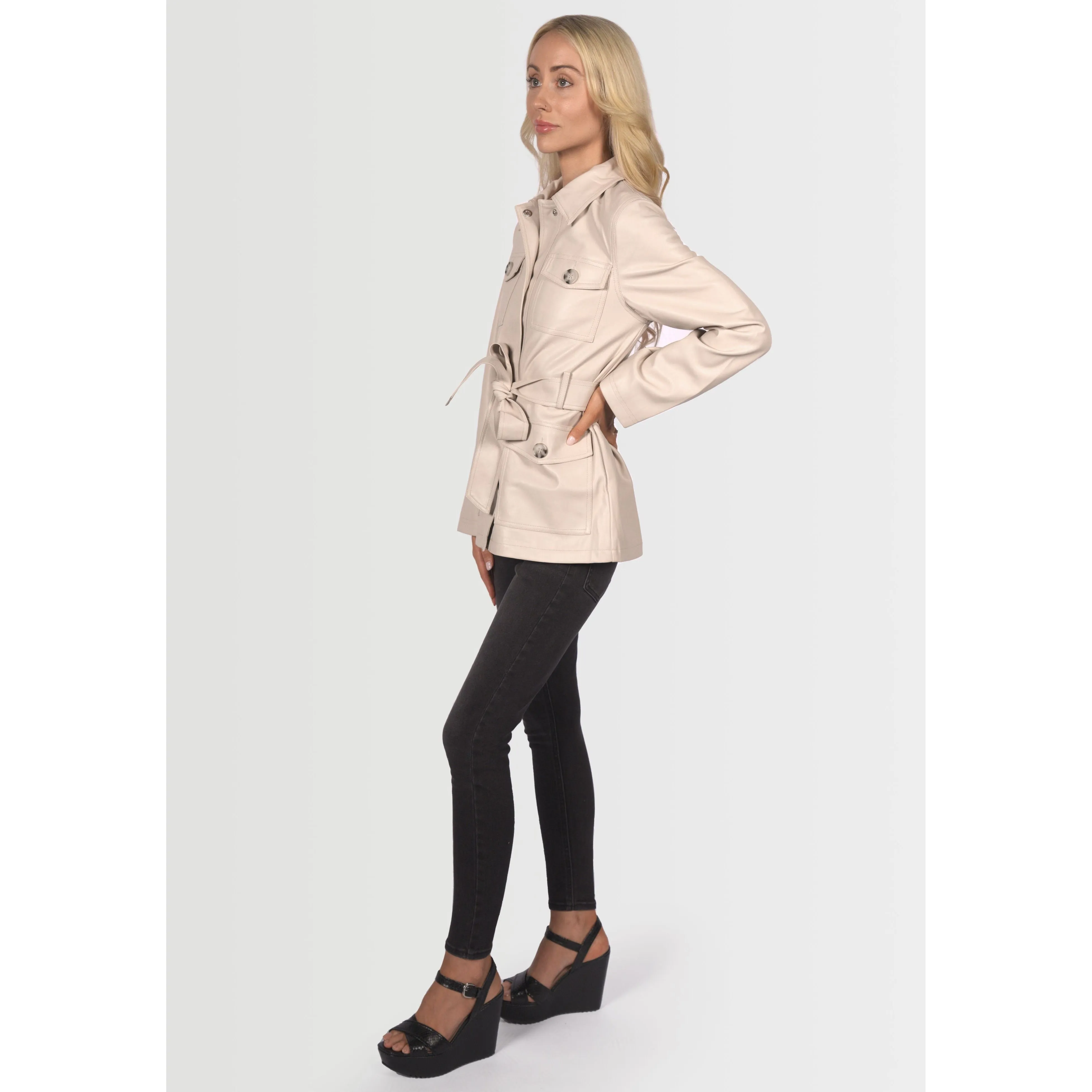 Topshop Women's Faux Leather Jacket - Cream