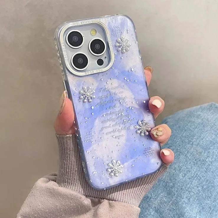 TSP56 Cute Phone Cases for iPhone 11, 12, 13, 14, and 15 Pro Max - White Snowflake Gradient Pattern