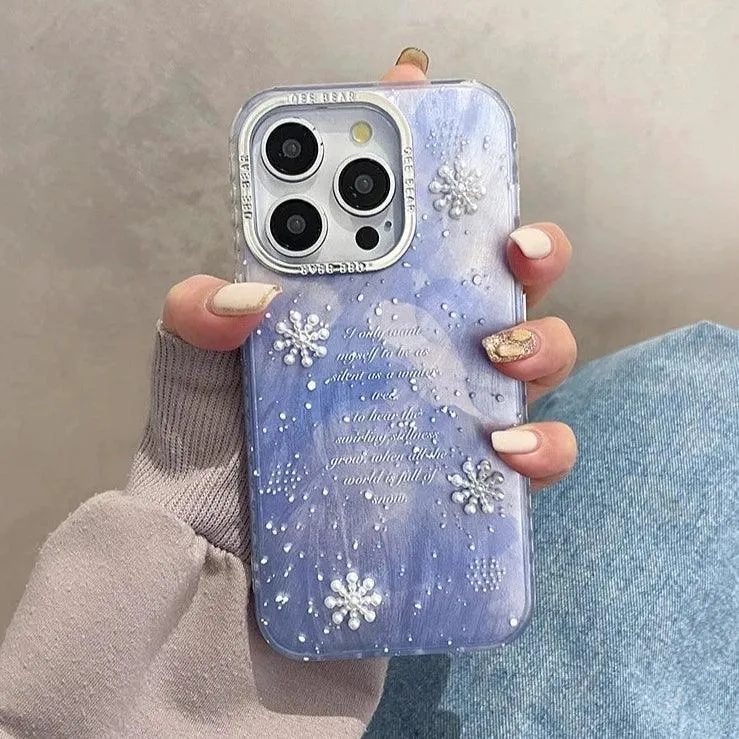 TSP56 Cute Phone Cases for iPhone 11, 12, 13, 14, and 15 Pro Max - White Snowflake Gradient Pattern