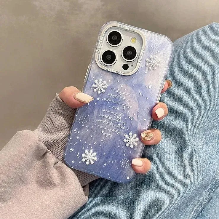 TSP56 Cute Phone Cases for iPhone 11, 12, 13, 14, and 15 Pro Max - White Snowflake Gradient Pattern