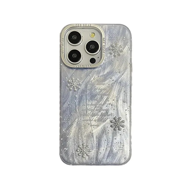 TSP56 Cute Phone Cases for iPhone 11, 12, 13, 14, and 15 Pro Max - White Snowflake Gradient Pattern