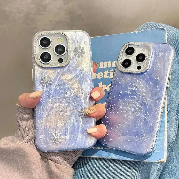 TSP56 Cute Phone Cases for iPhone 11, 12, 13, 14, and 15 Pro Max - White Snowflake Gradient Pattern