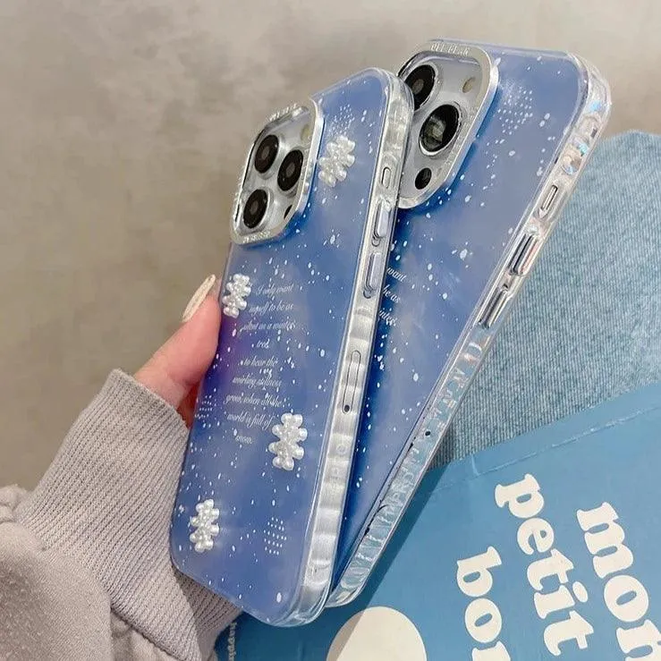 TSP56 Cute Phone Cases for iPhone 11, 12, 13, 14, and 15 Pro Max - White Snowflake Gradient Pattern