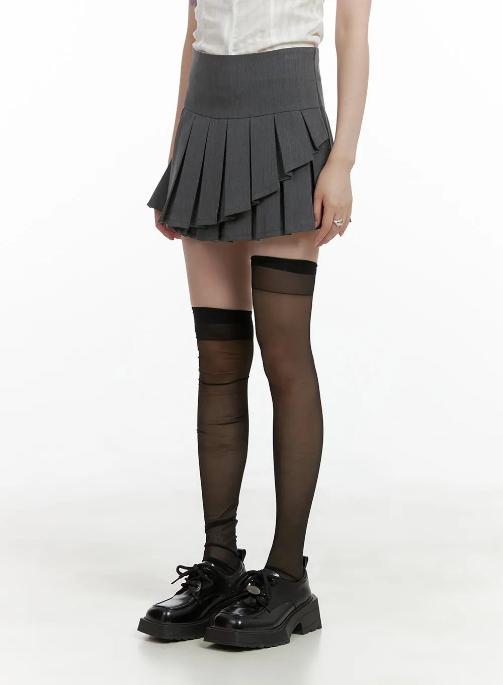 Unbalanced Pleated Mini Skirt CL412