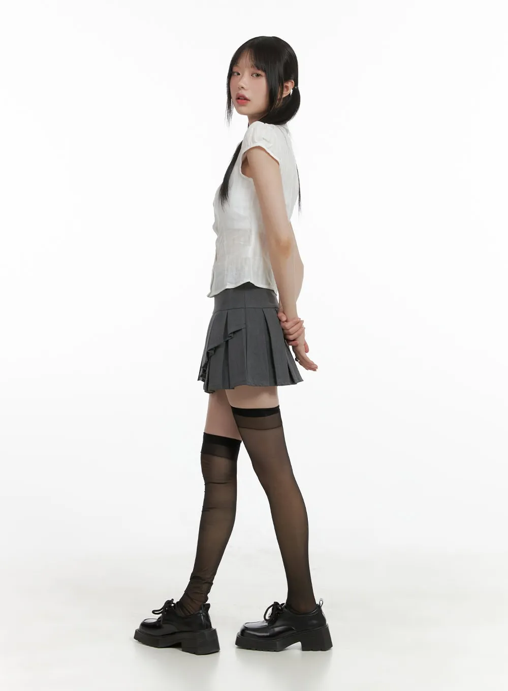 Unbalanced Pleated Mini Skirt CL412