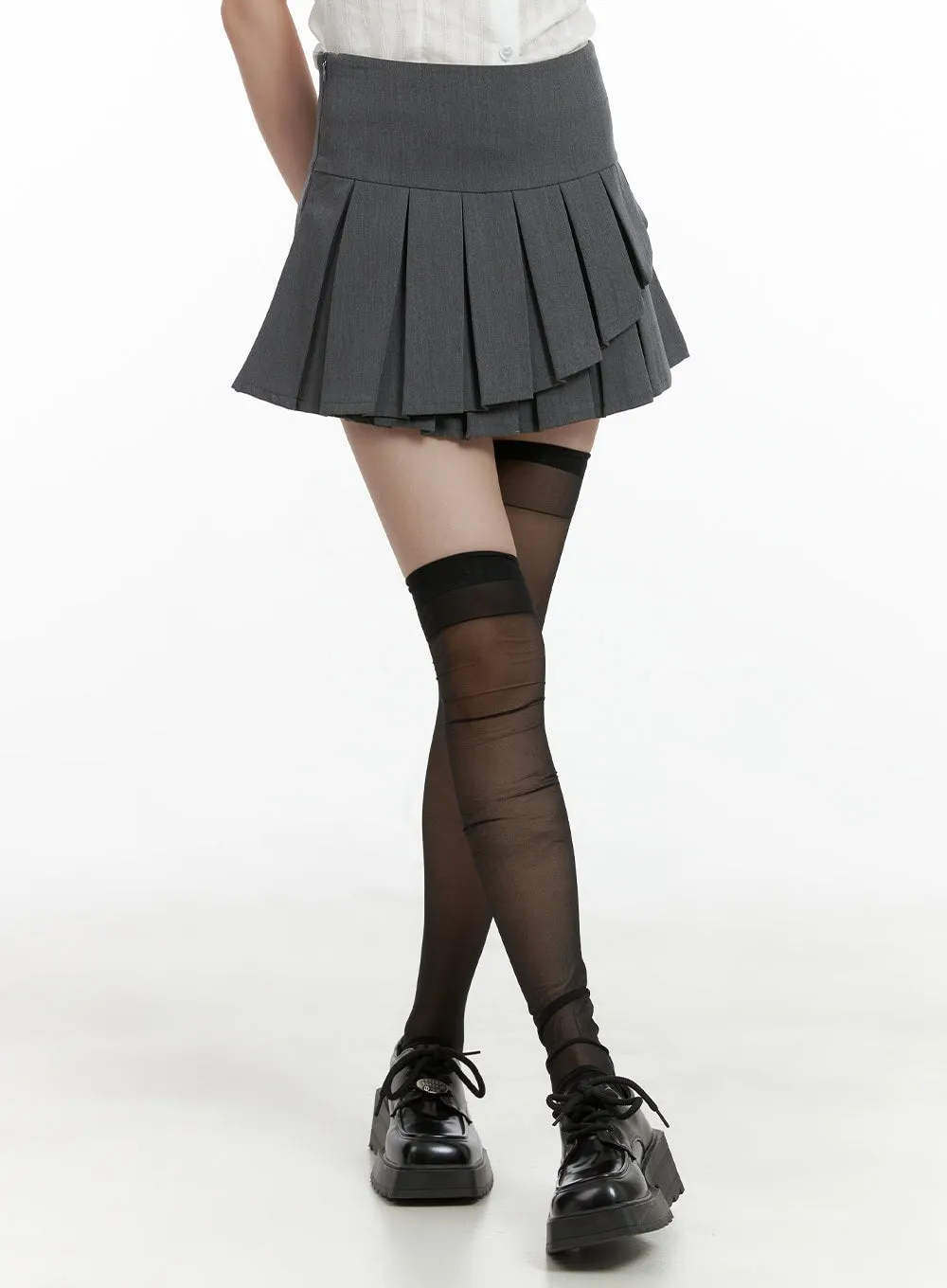 Unbalanced Pleated Mini Skirt CL412