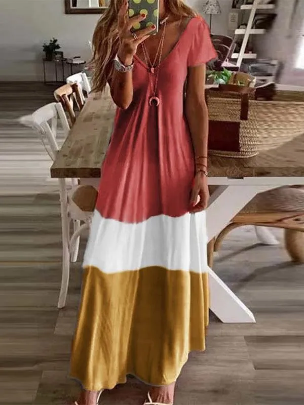 V-neck Short-sleeved Summer Dress