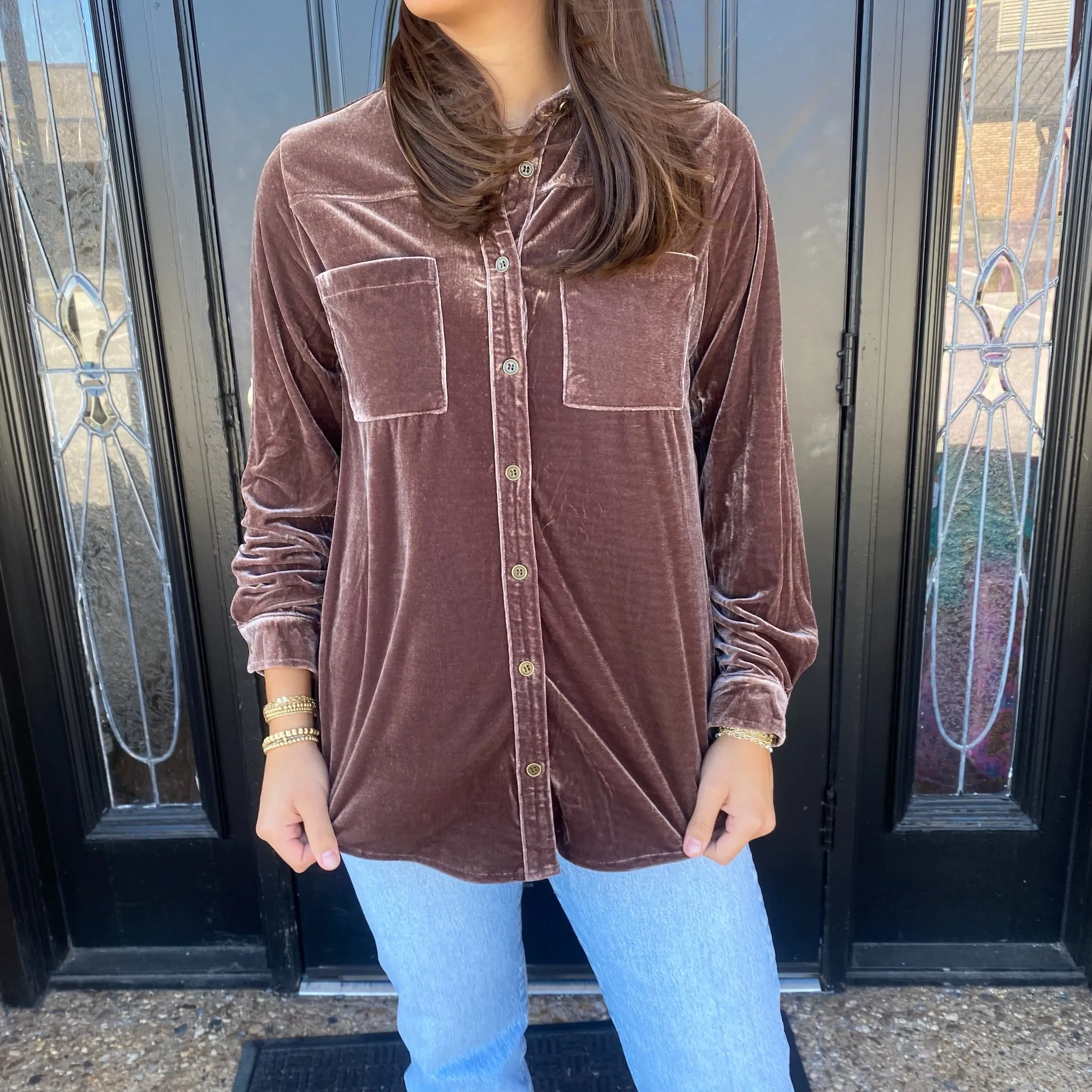 Velvet Button Up- Mocha