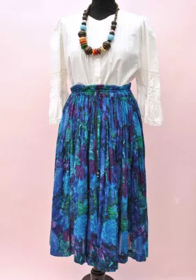 Vintage 70s Adini Blue Gauze Indian Cotton Hippie Skirt