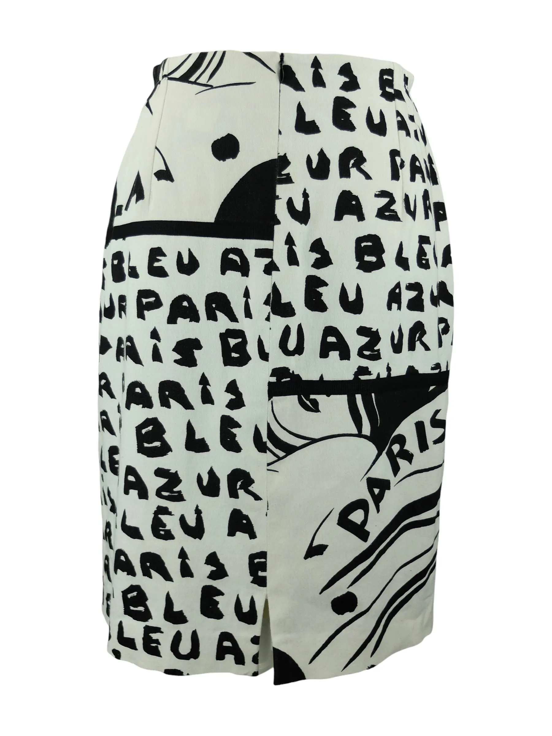 Vintage 90s Abstract Black & White Paris Graphic Print Straight Silhouette Midi Skirt | 28 Inch Waist