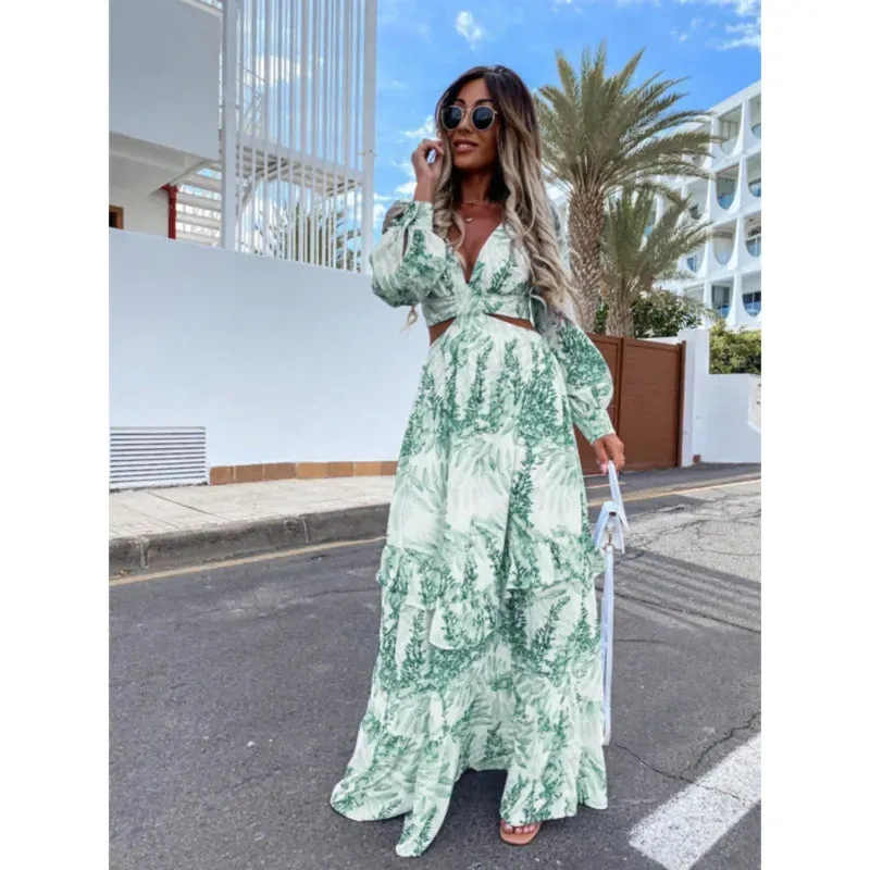 Vintage Boho Print Long Sleeve Maxi Dress for Women