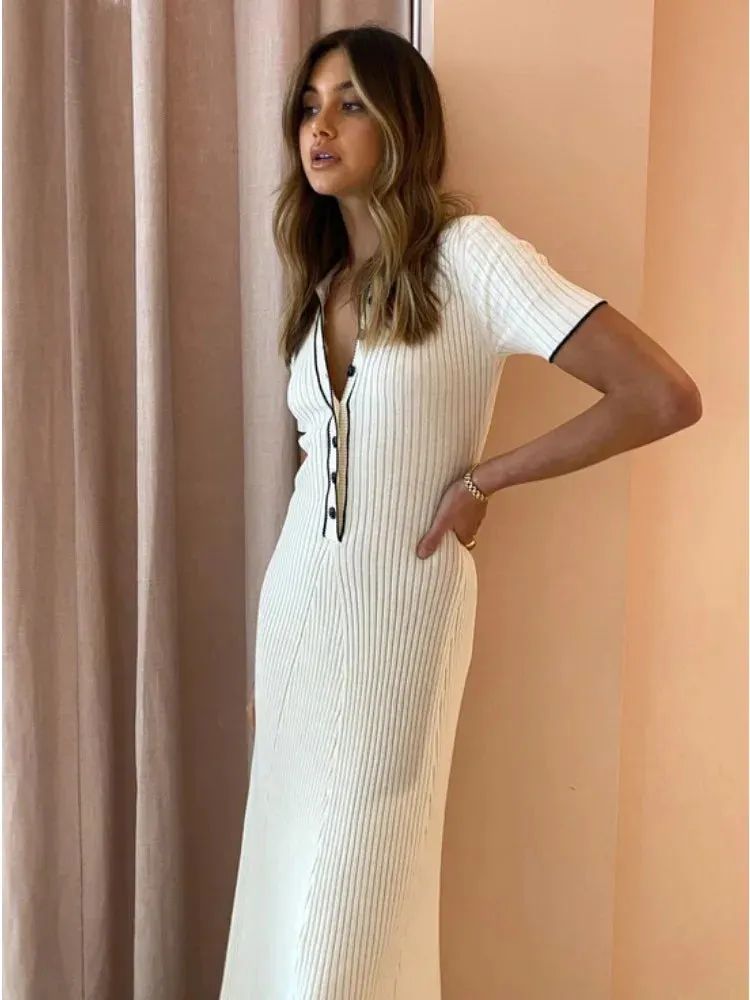 Waist High Maxi Dresses Loose Casual Maxi Rib Slim Women Knitted Dress