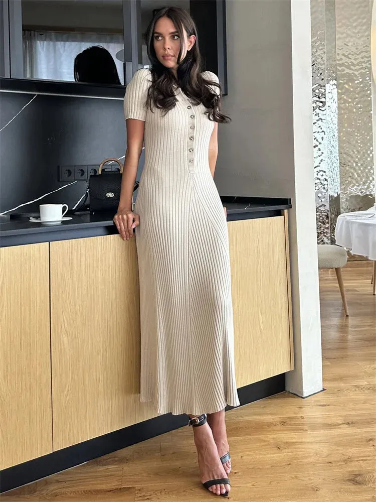 Waist High Maxi Dresses Loose Casual Maxi Rib Slim Women Knitted Dress