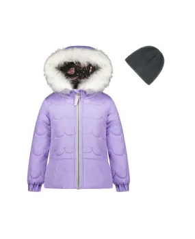 Weathertamer Toddler Girls Bubble Coat and Beanie, 2 Piece Set