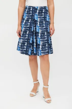 White & Blue Pleated Abstract Skirt