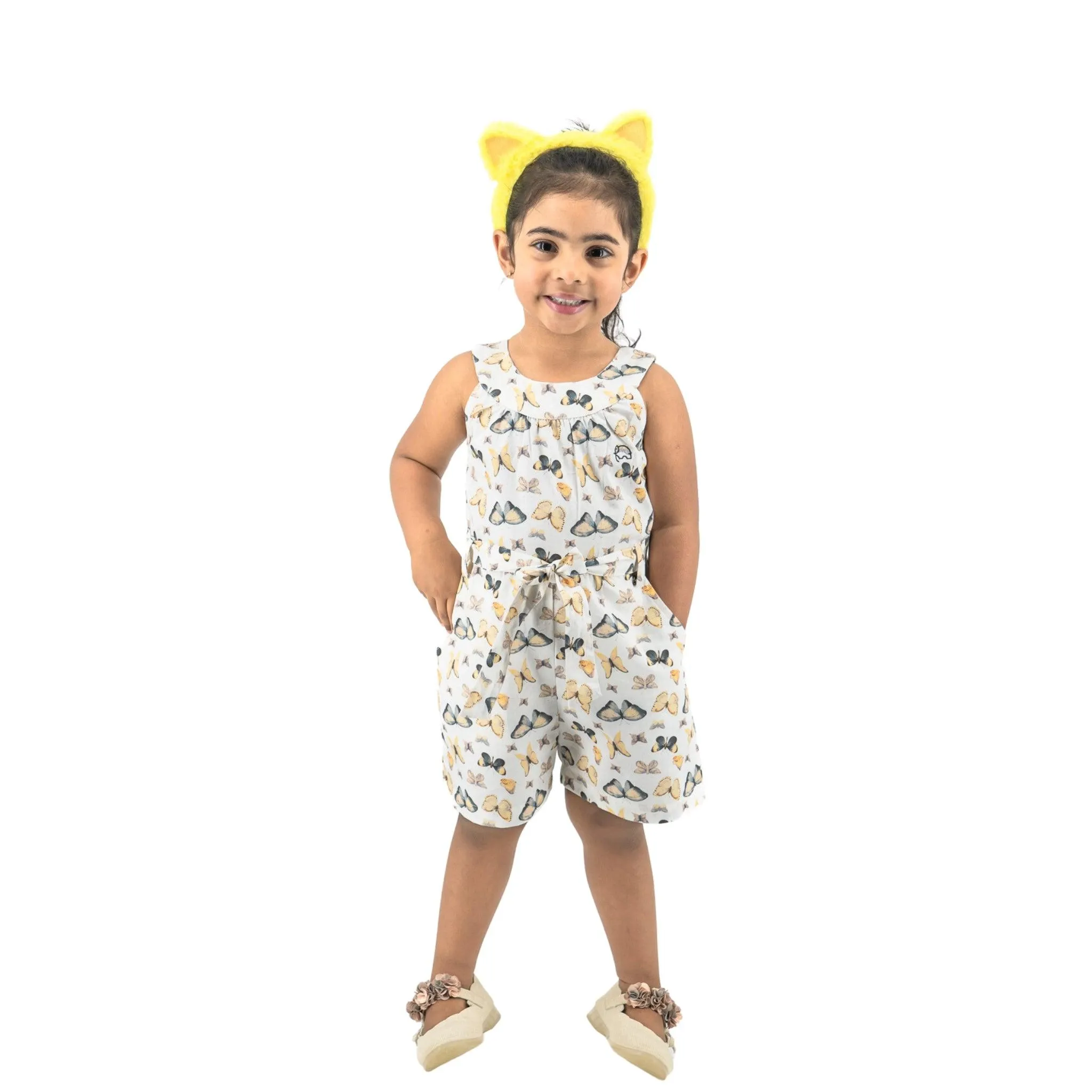 White Cotton Play Suit for Girls