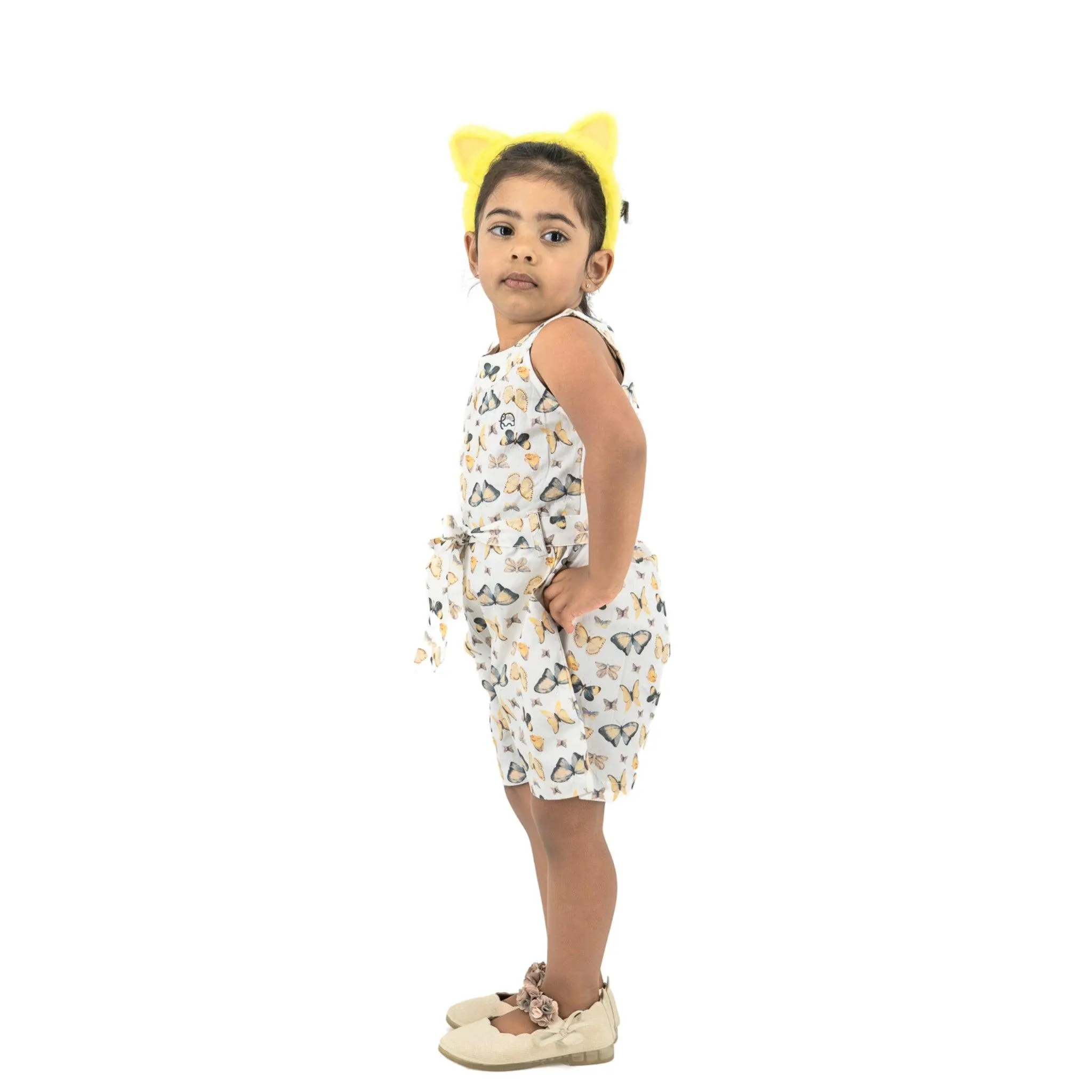 White Cotton Play Suit for Girls