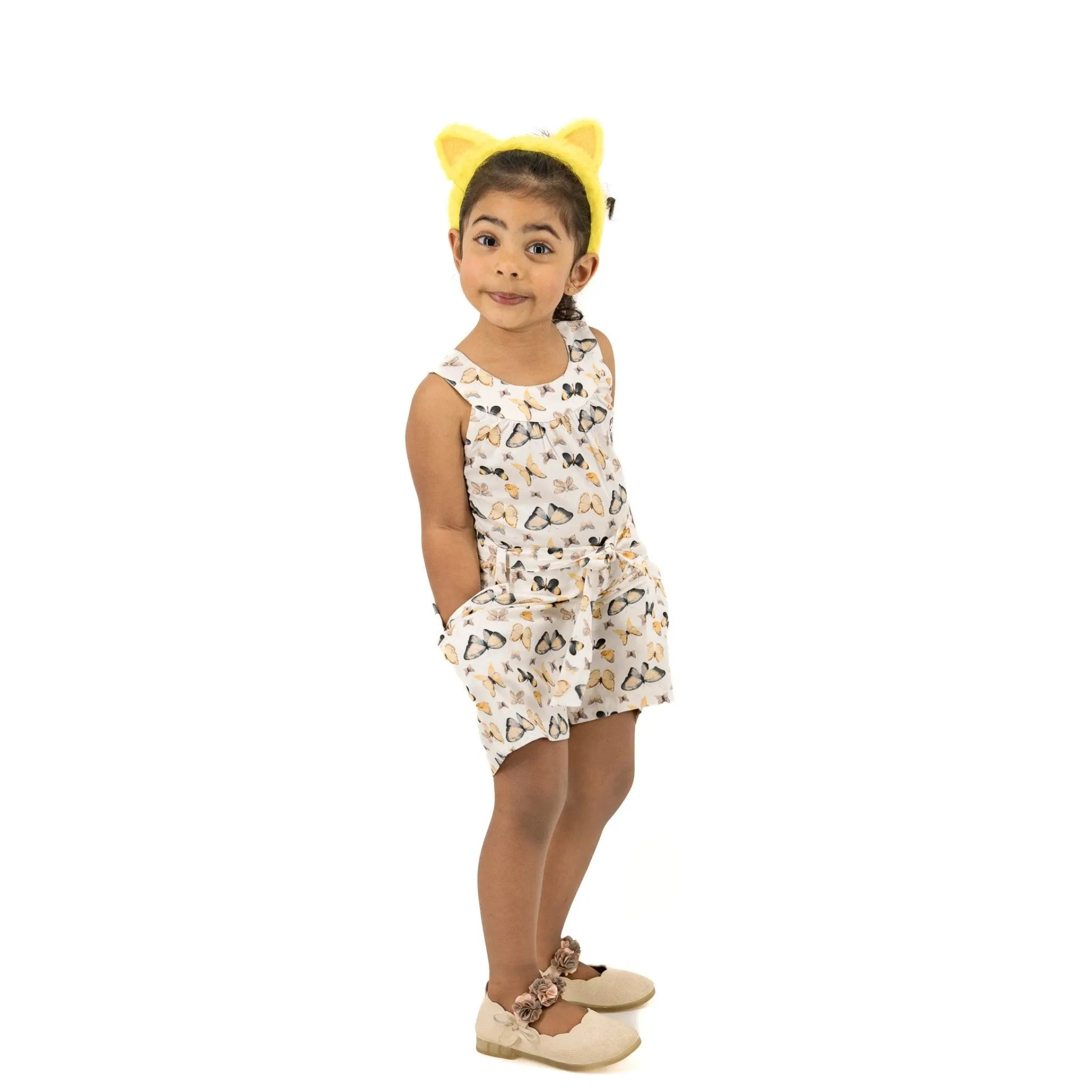 White Cotton Play Suit for Girls