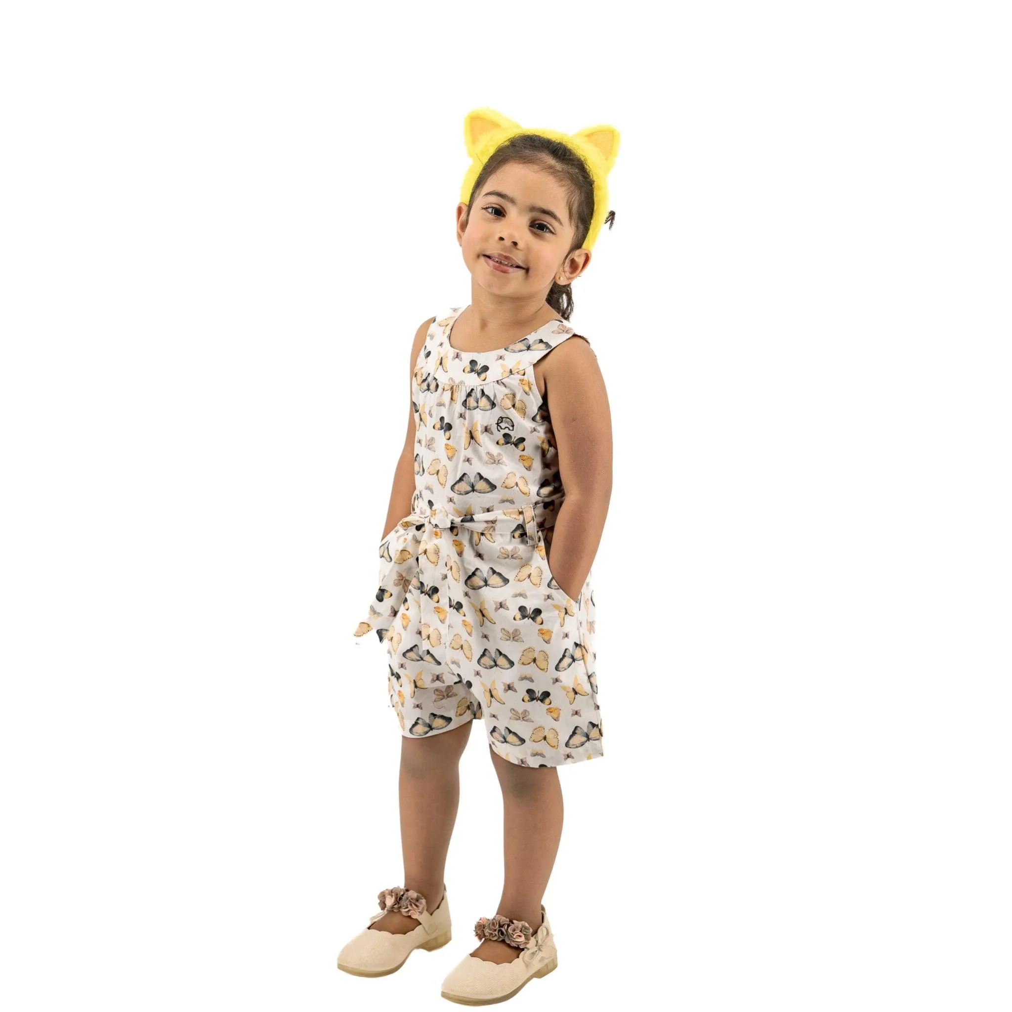 White Cotton Play Suit for Girls