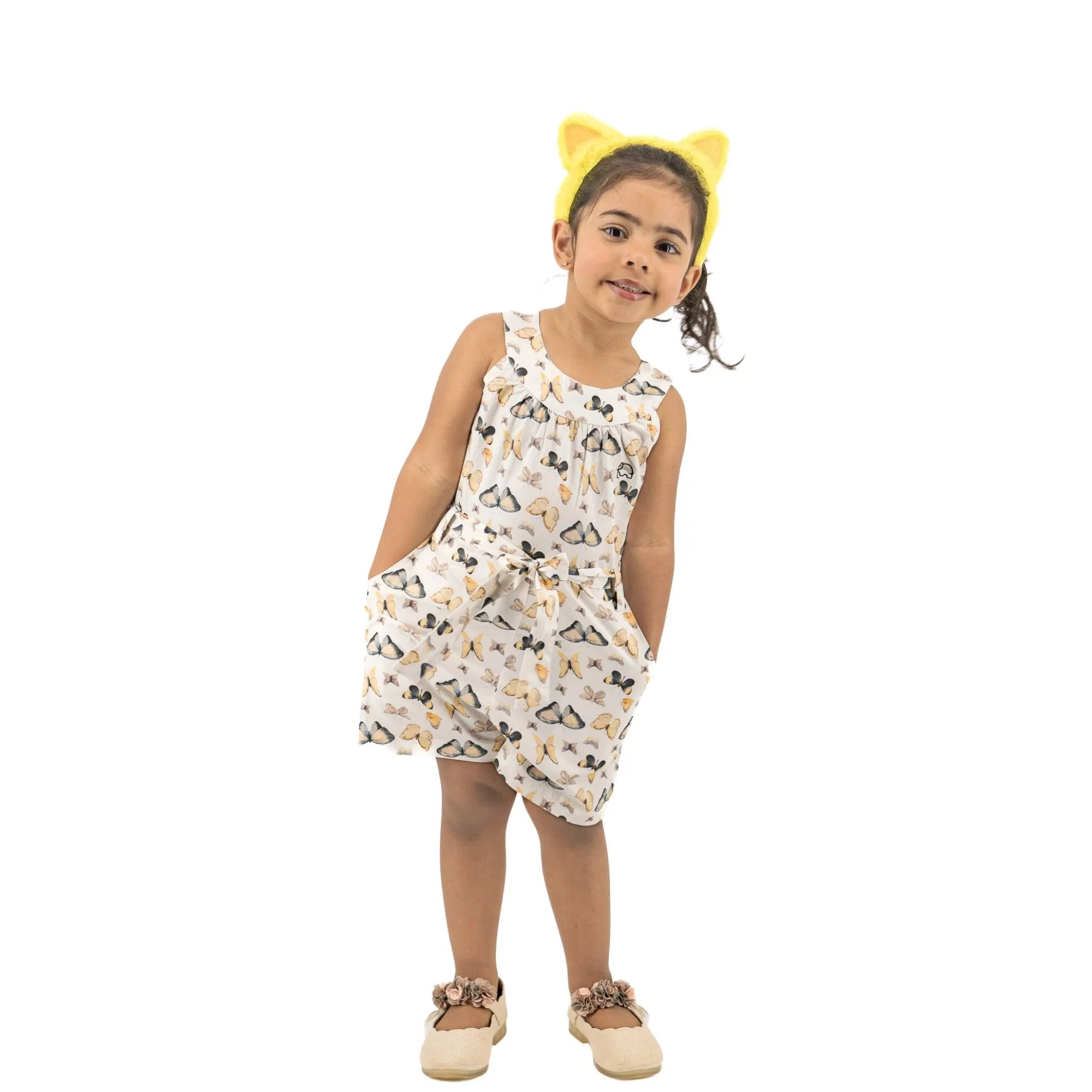 White Cotton Play Suit for Girls