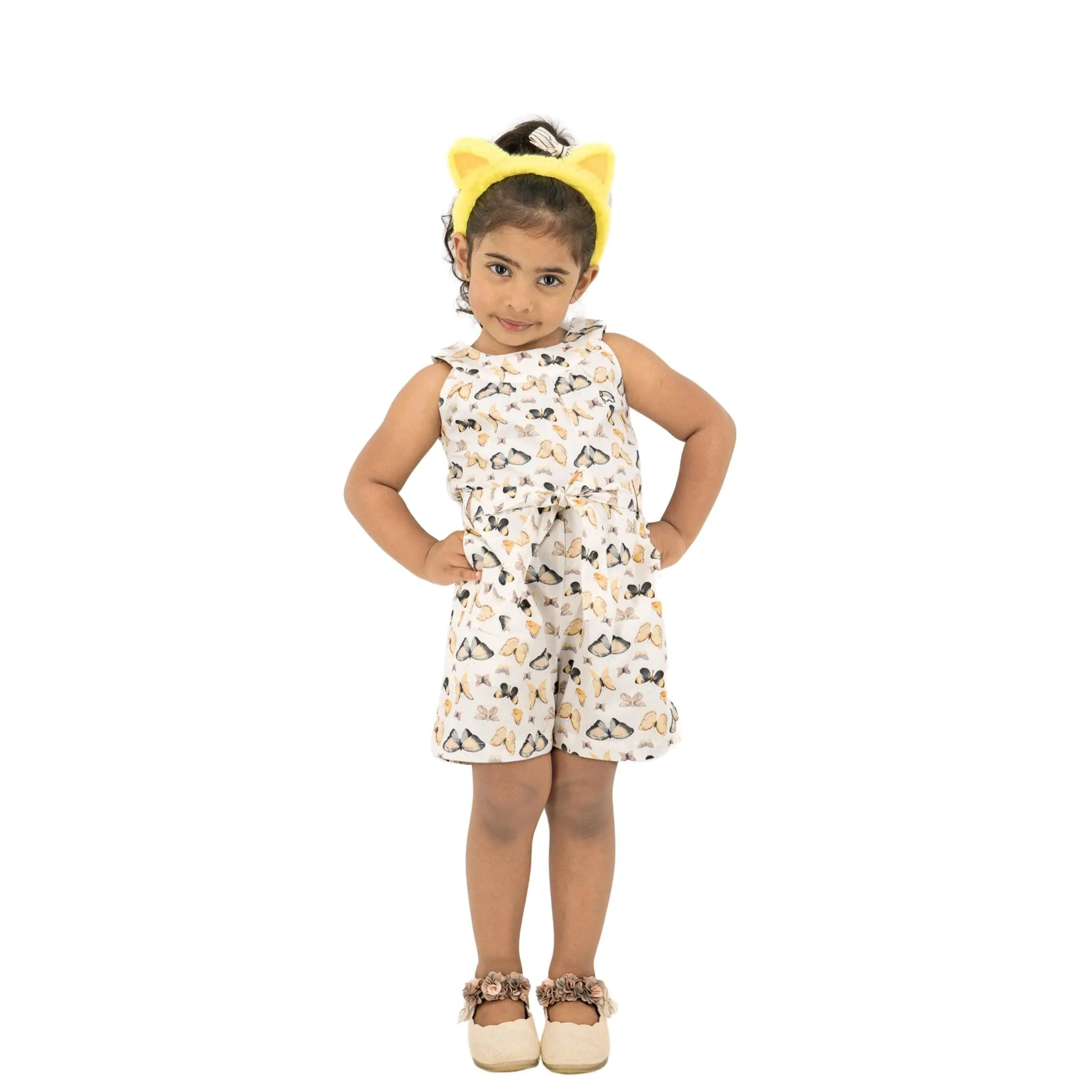 White Cotton Play Suit for Girls