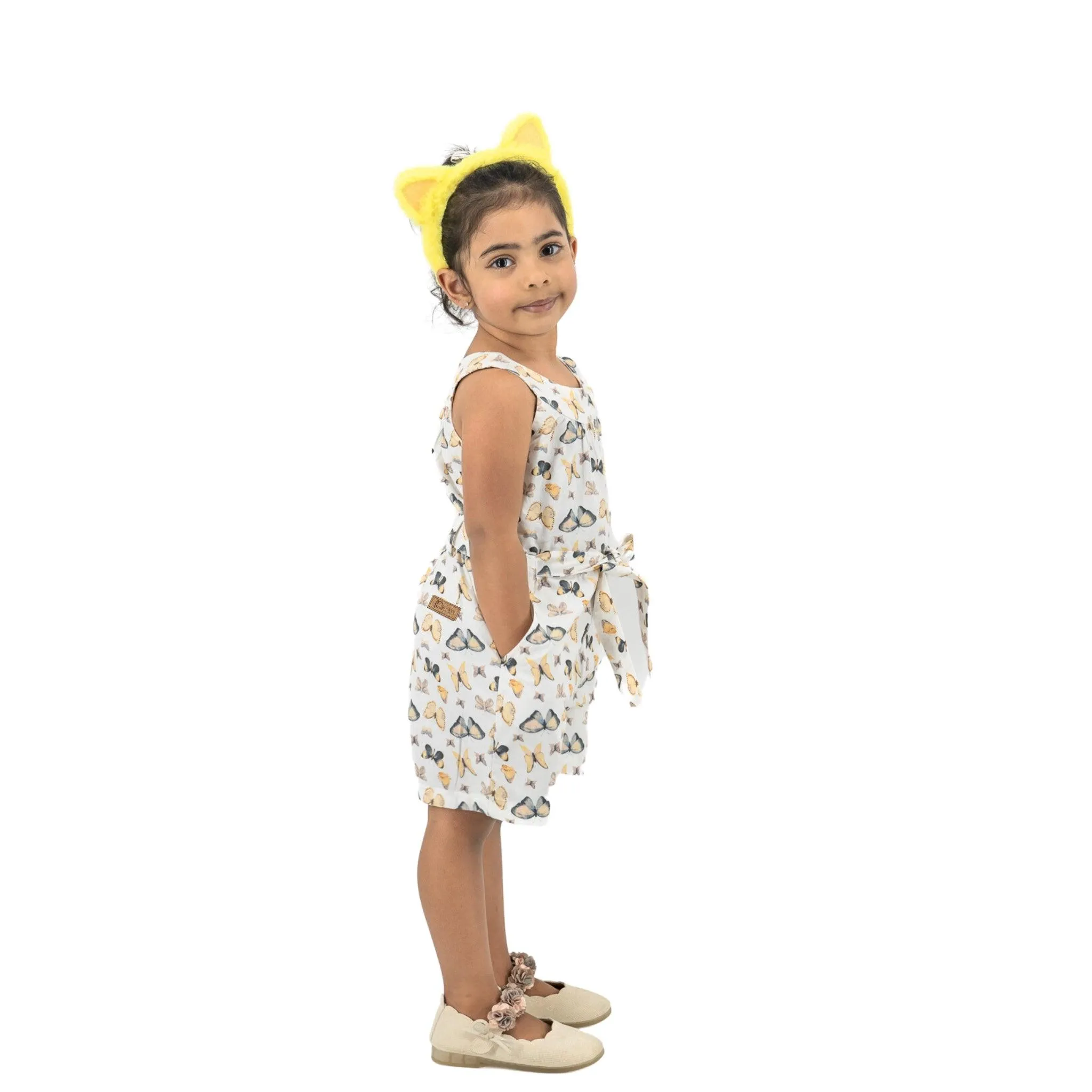 White Cotton Play Suit for Girls