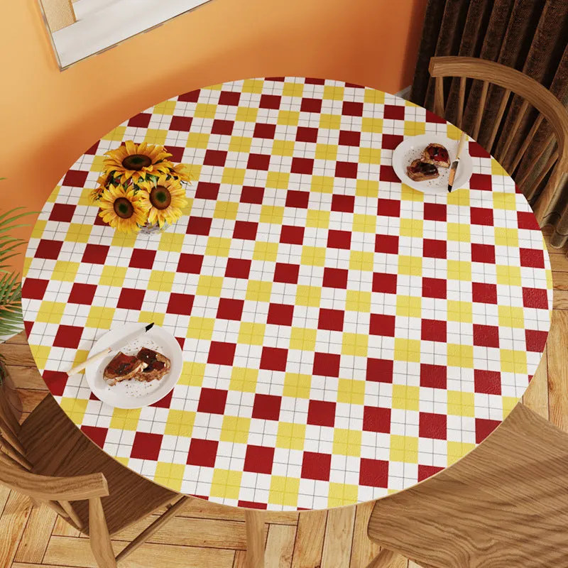 White Simple Table Mat Waterproof Oil-Proof round Leather Tablecloth Household PVC Leather round Tablecloth