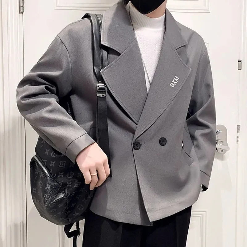 Wiaofellas  -  Men's Suit Jackets Cropped Oversize Coat Plus Big Size Short Gray Fashionable Male Blazer Casual New in Korean Style Clothes