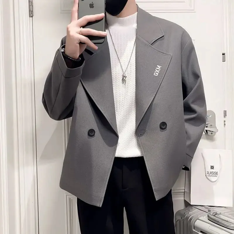 Wiaofellas  -  Men's Suit Jackets Cropped Oversize Coat Plus Big Size Short Gray Fashionable Male Blazer Casual New in Korean Style Clothes