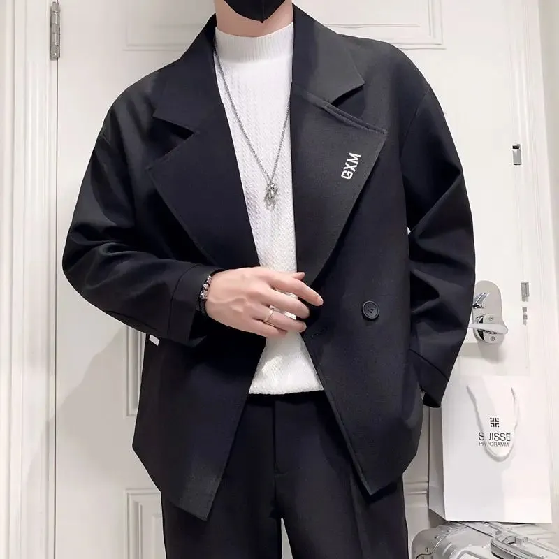 Wiaofellas  -  Men's Suit Jackets Cropped Oversize Coat Plus Big Size Short Gray Fashionable Male Blazer Casual New in Korean Style Clothes